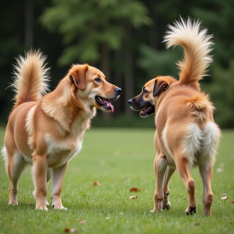 Dogs staring at each other showing dominance