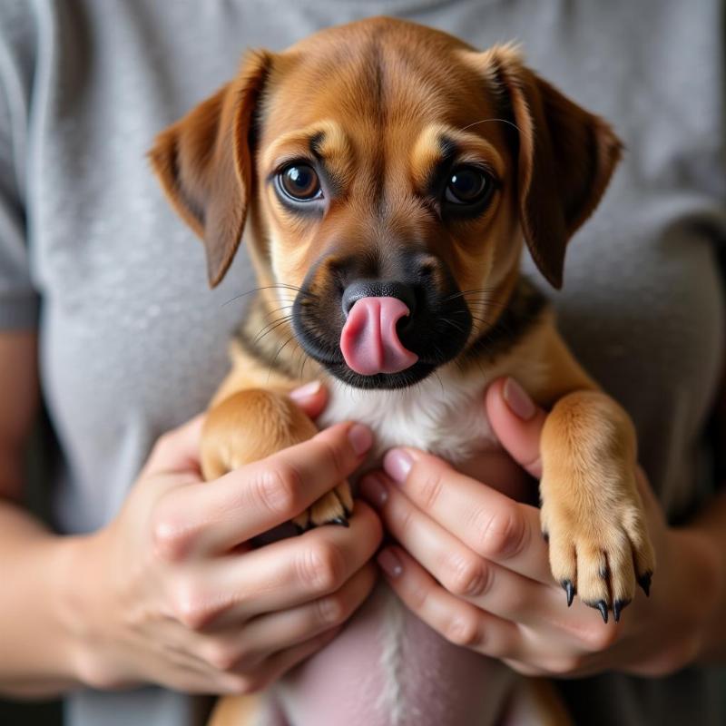 Dog showing signs of discomfort when being carried