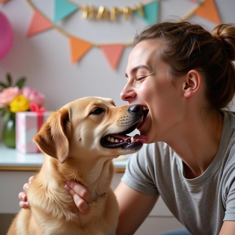 Dog Showing Love to Owner on Birthday