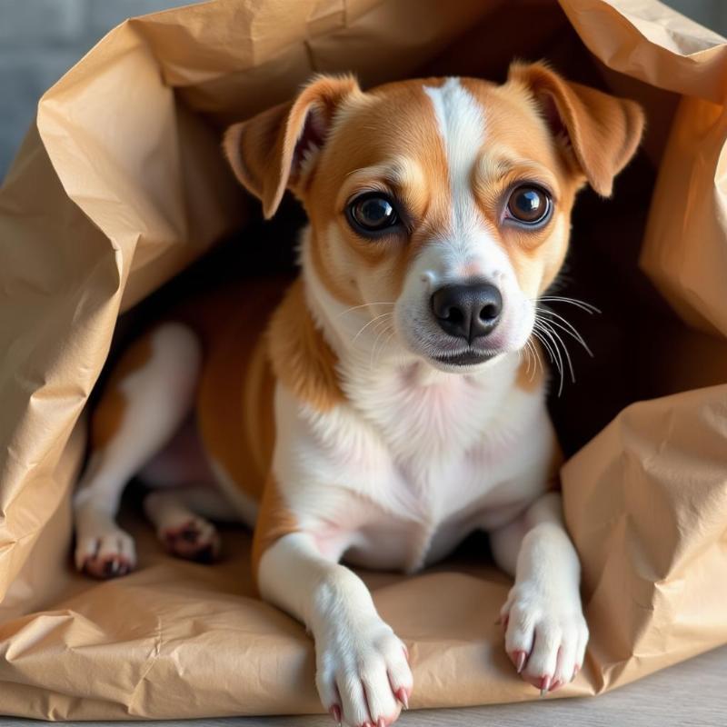 Dog in a paper bag