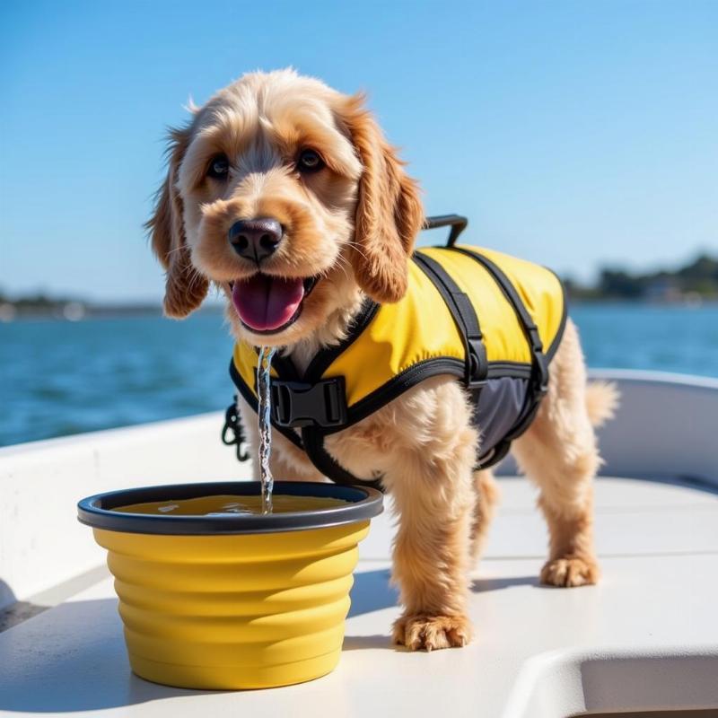 Dog Drinking Water on a Boat