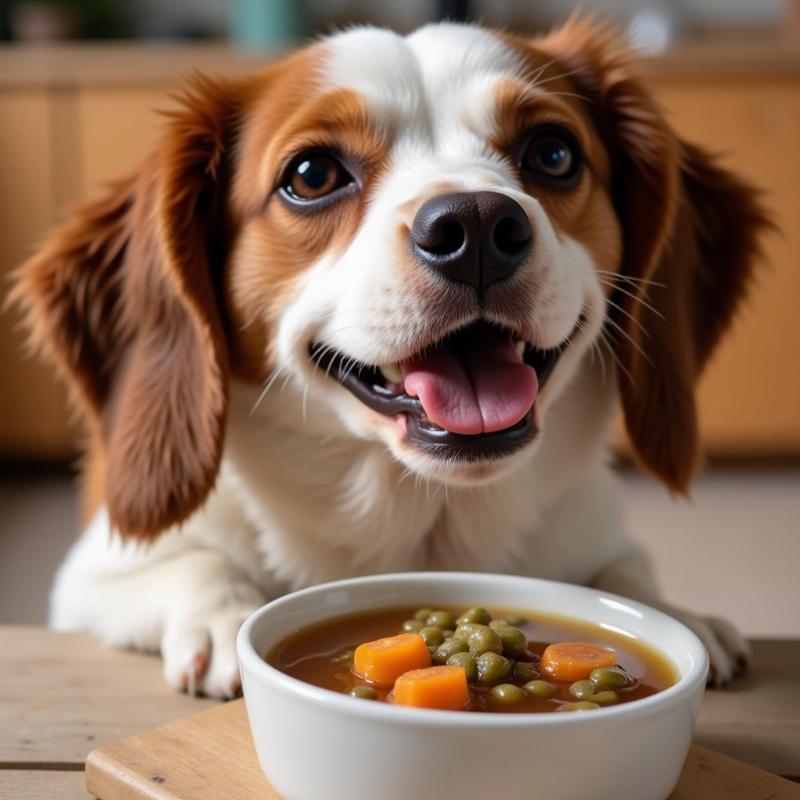 Dog drinking turkey bone broth