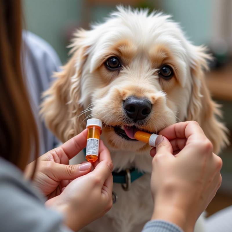 Dog taking medicine