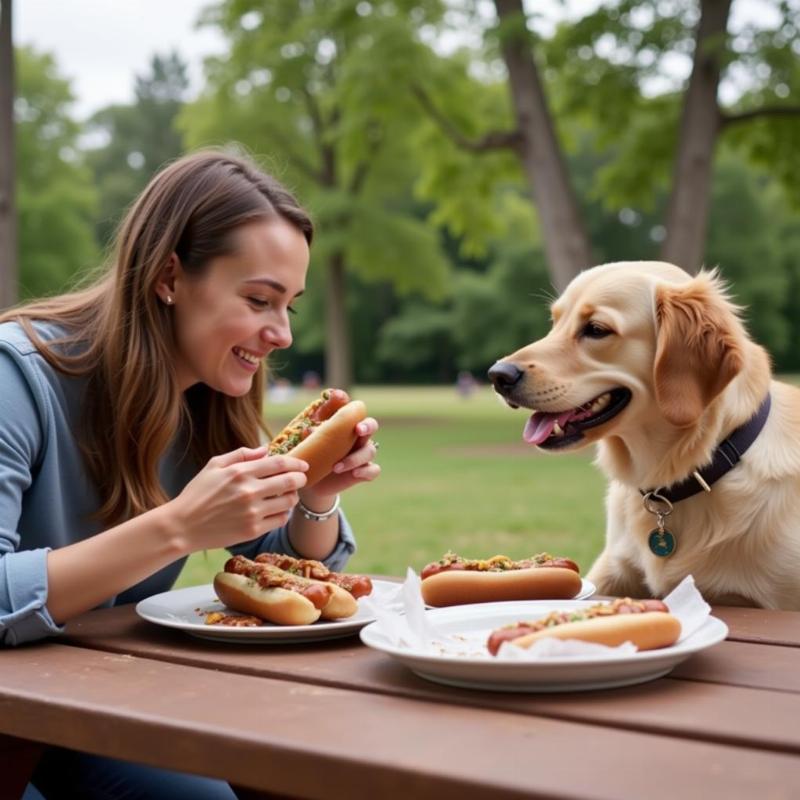 Dog and Owner Enjoying Hot Dogs in Richmond