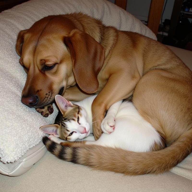 Dog and Cat Sleeping Together