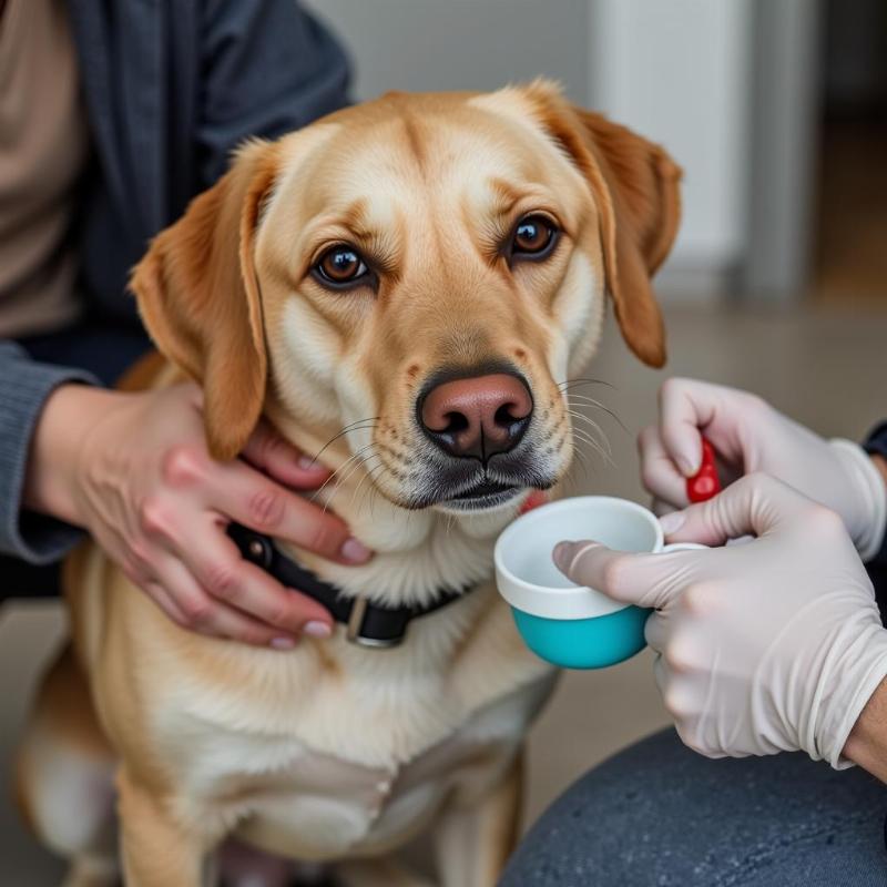 Owner Caring for Dog After Vaccination