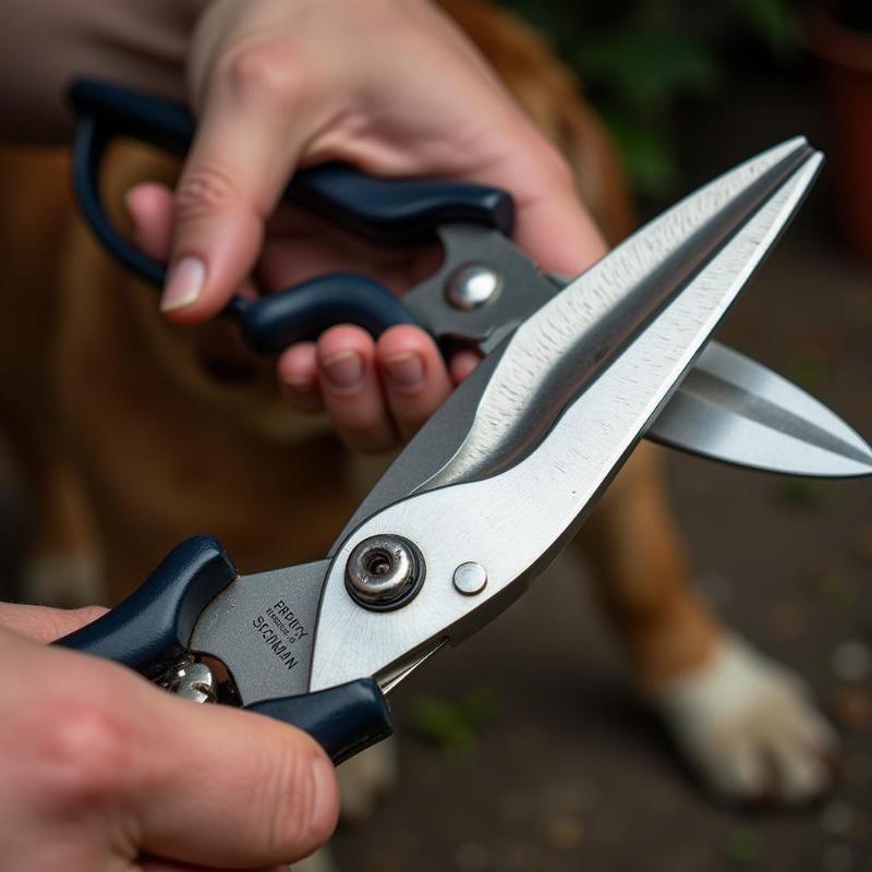 Close-up of curved chunker shears