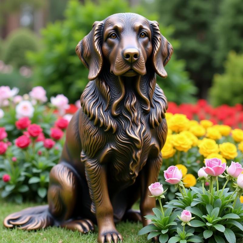 Custom Bronze Dog Statue in a Garden