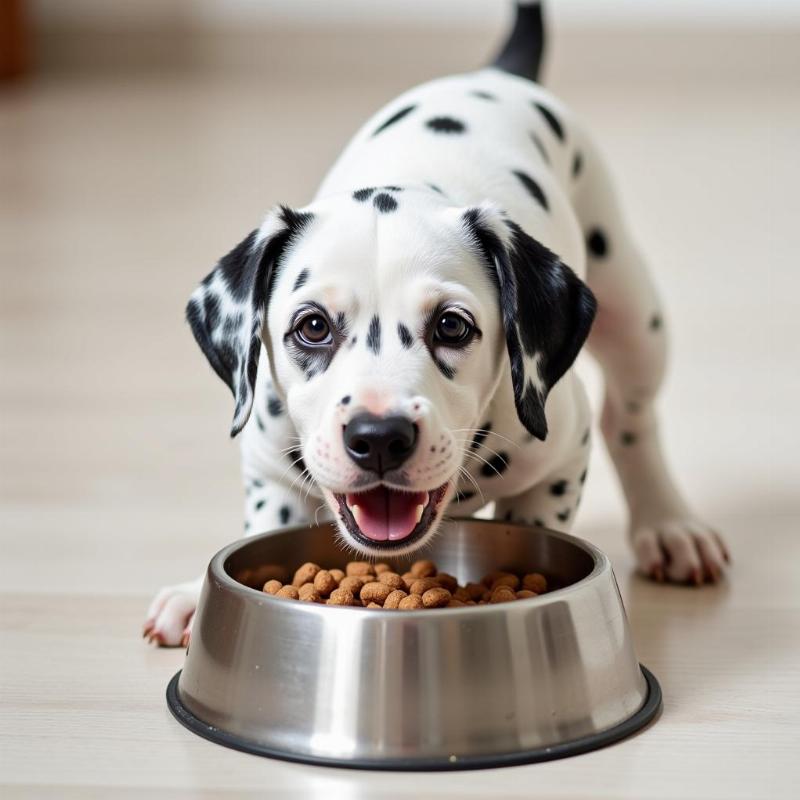 Dalmatian puppy eating food