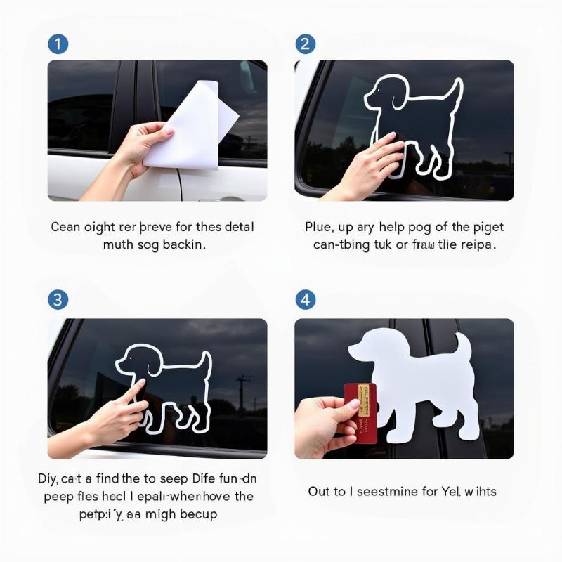 Applying a dog decal on a car window.