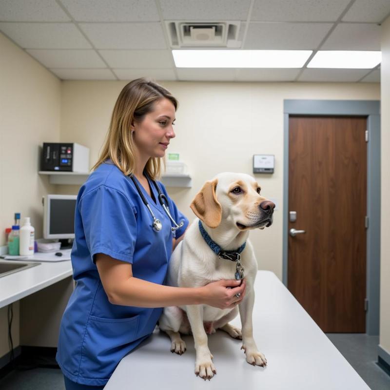 Vet examining a dog at the Danielle Ruiz-Murphy Center