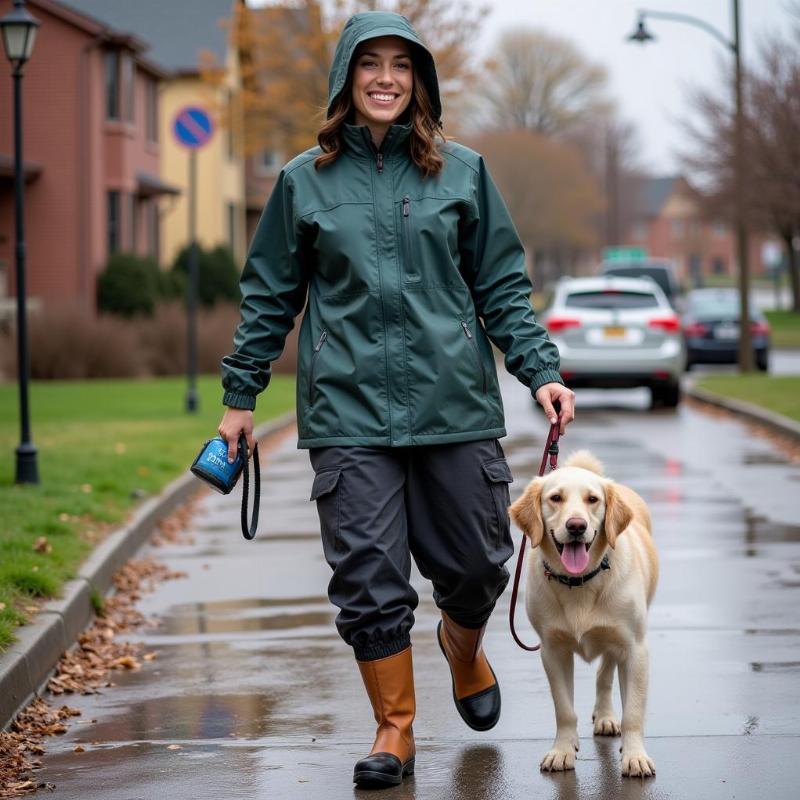 Dog walker prepared for Denver weather