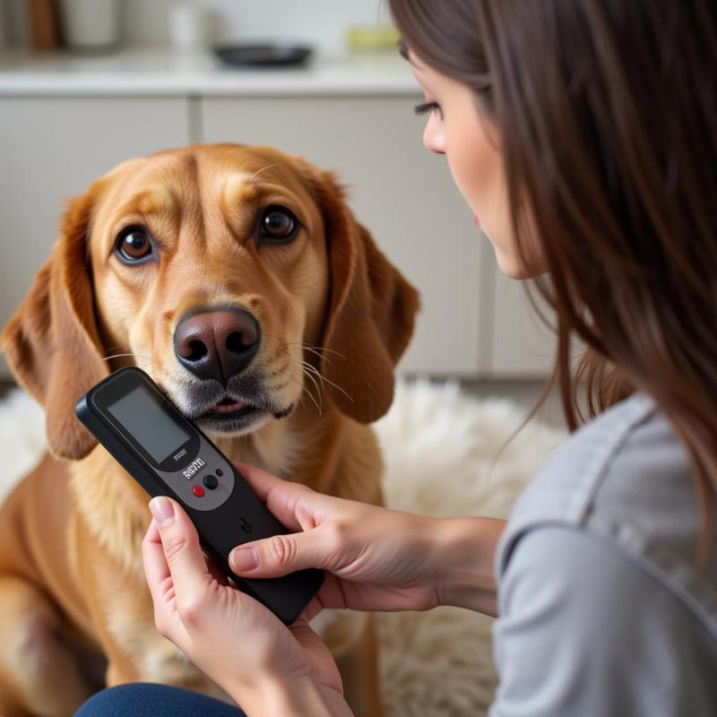 Checking blood sugar levels of a diabetic dog