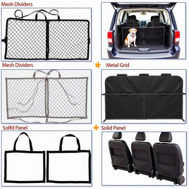 Various back seat dividers for cars