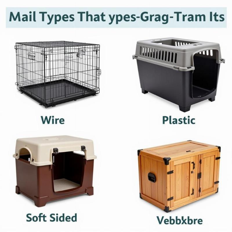 Various dog crate options including wire, plastic, soft-sided, and wooden crates.