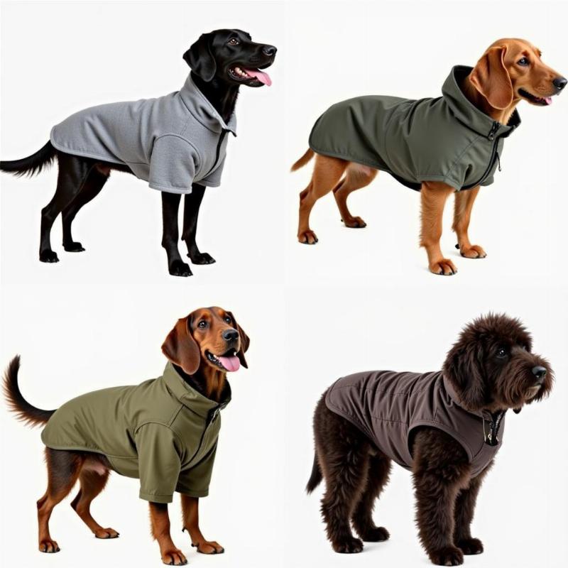 Various dog jackets suitable for German Shorthaired Pointers, including lightweight, waterproof, insulated, and vests.