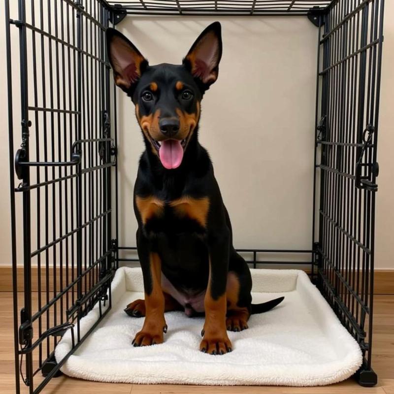 Doberman Pinscher Puppy in Crate