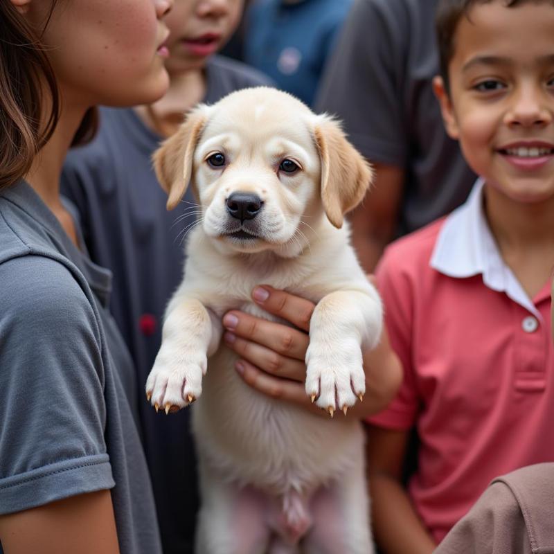 Puppy undergoing socialization training