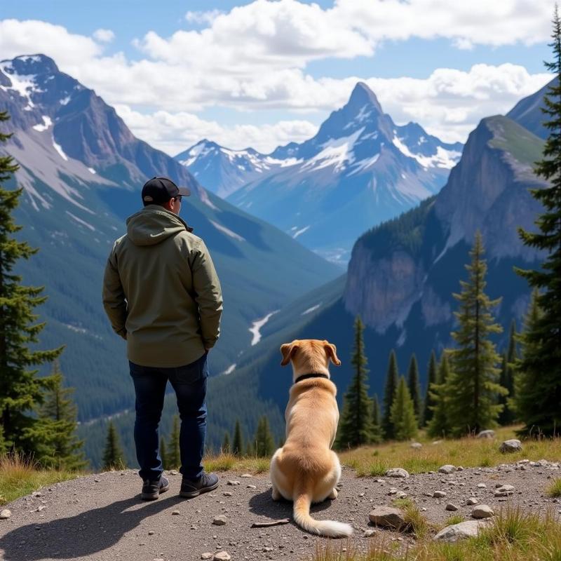 Dog and owner enjoying the view in Jasper