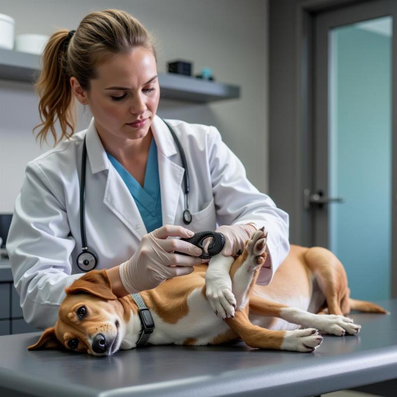 Dog at Vet for Penis Exam