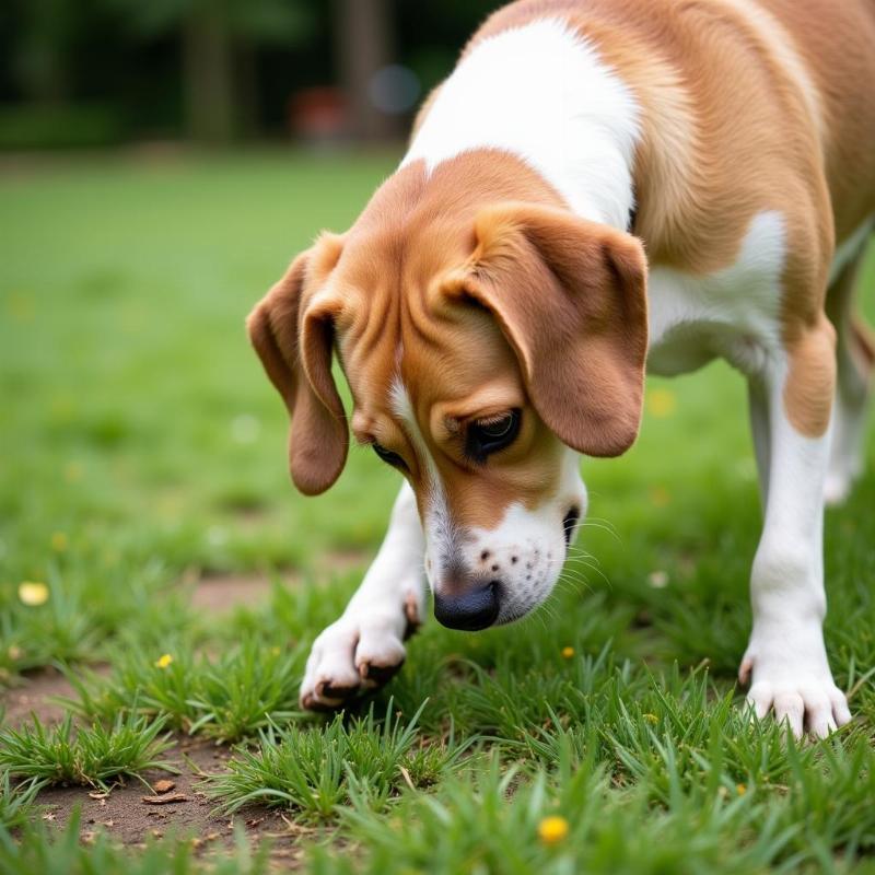 Dog Avoiding Roundup Treated Lawn