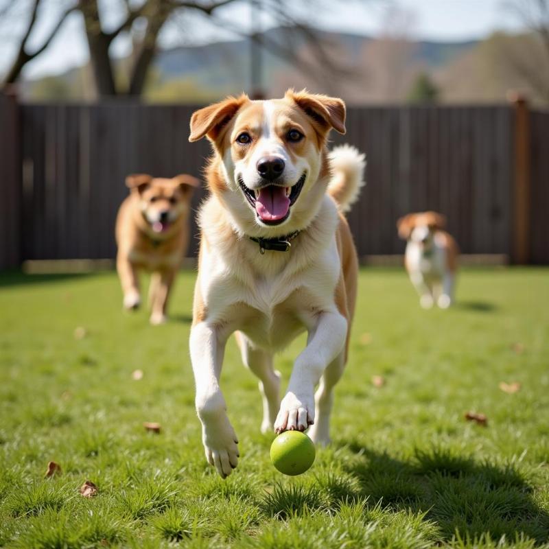 A Happy Dog Playing at a Forest Lake Dog Boarding Facility