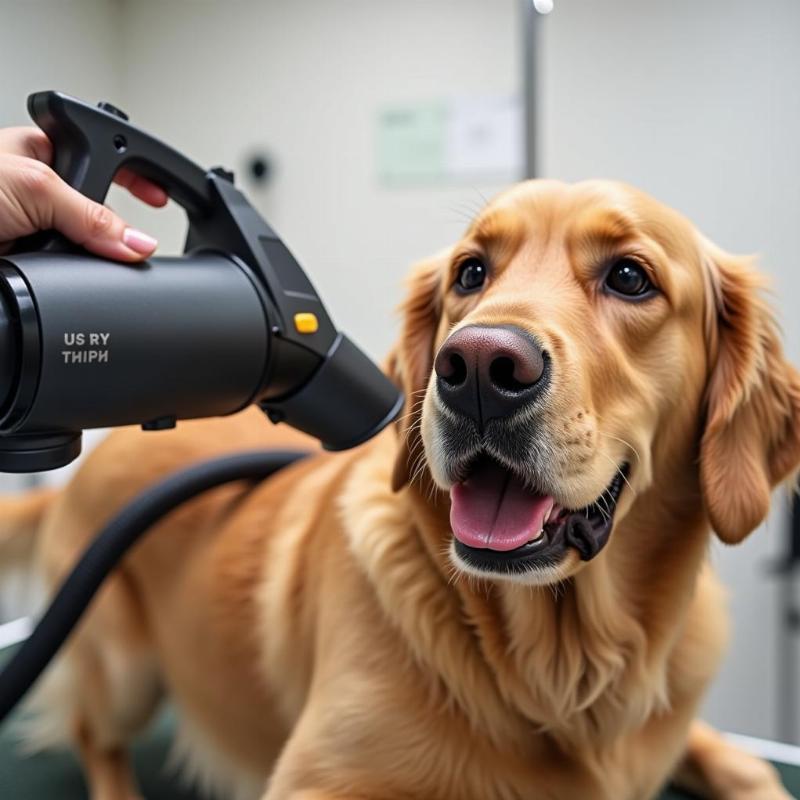 Dog clippers with vacuum attachment in action