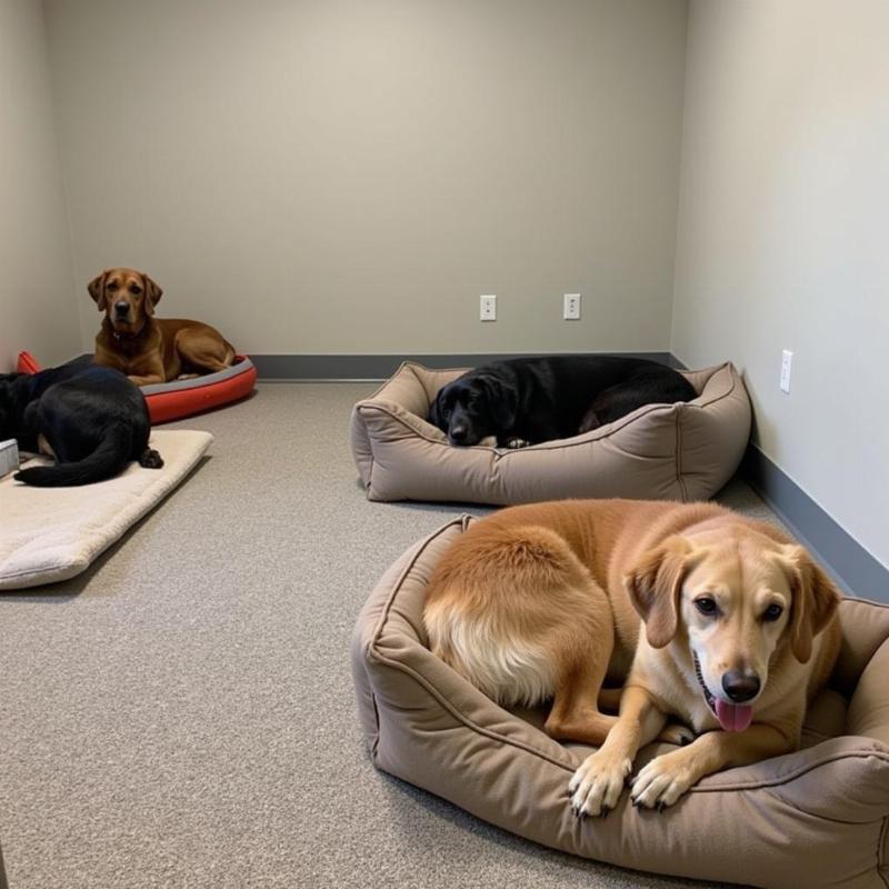 Dogs resting at dog day care