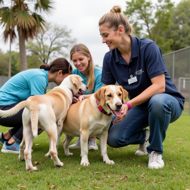 Dog Daycare Staff Interacting with Dogs in Boca Raton