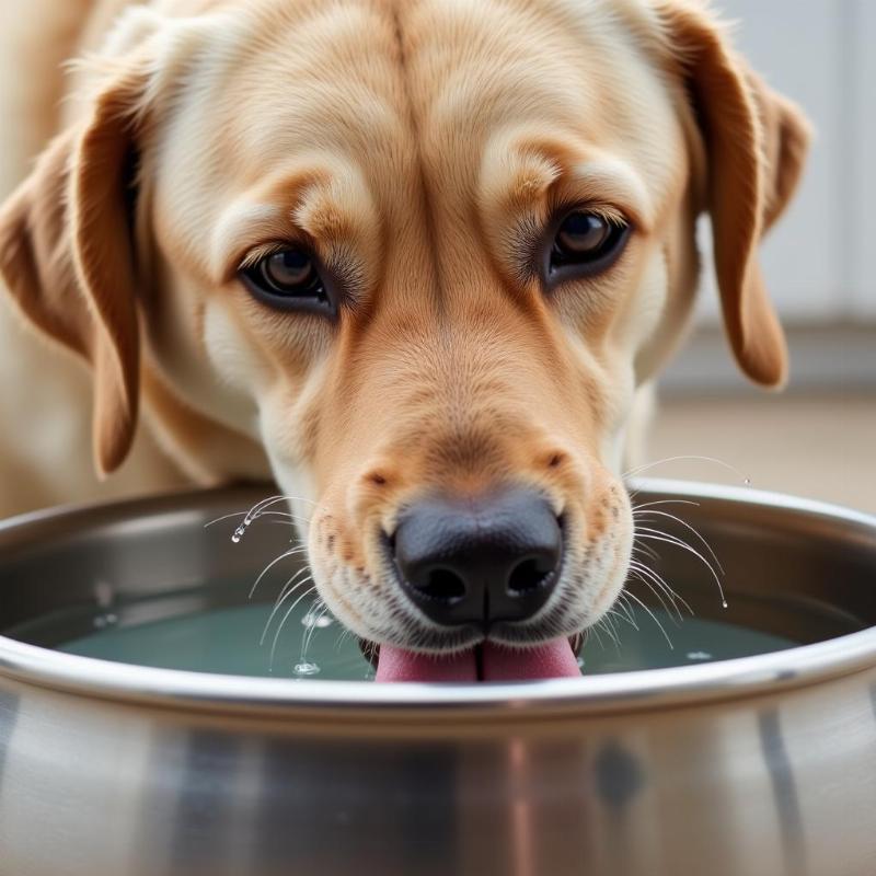 Dog Drinking Water from a Bowl