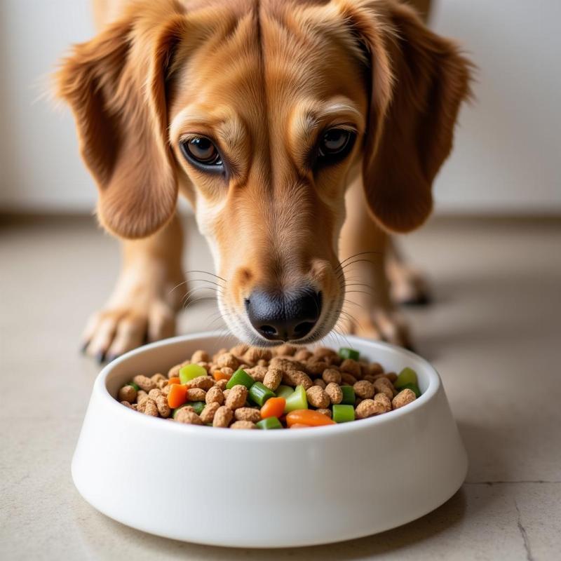 Dog eating a balanced meal