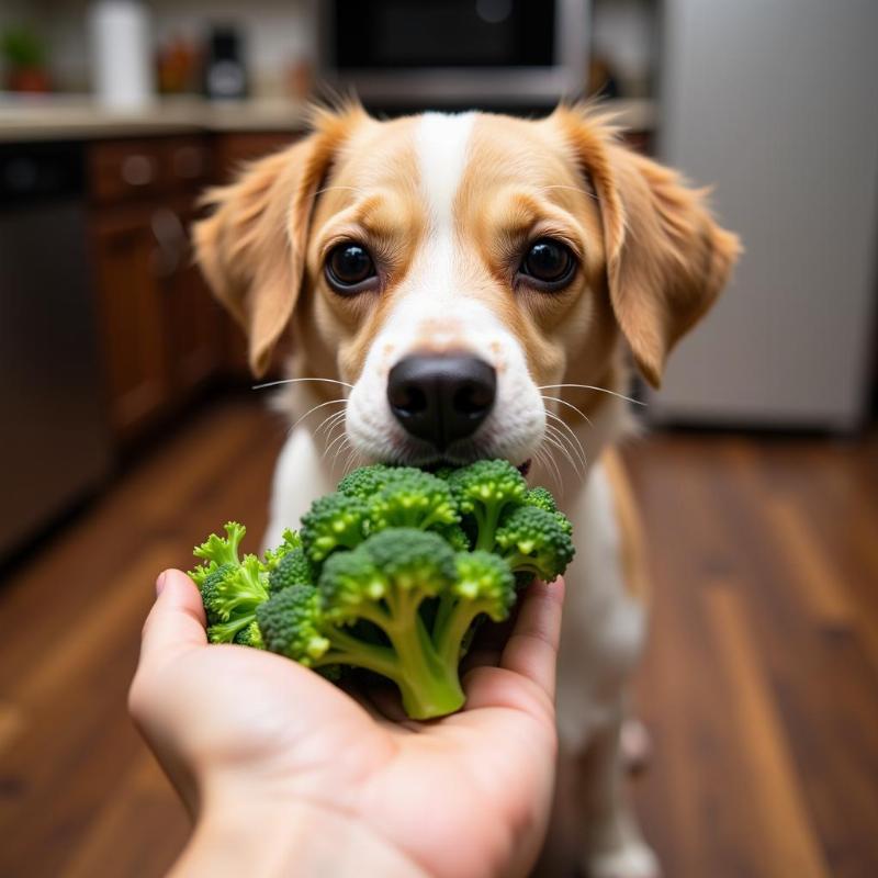 Dog Eating Broccoli Rabe