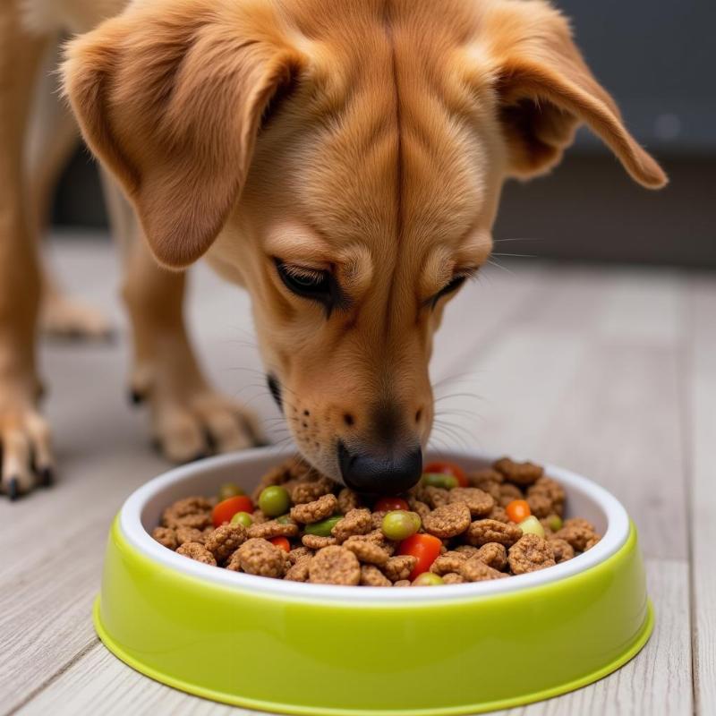 A dog enjoying a bowl of healthy dog food