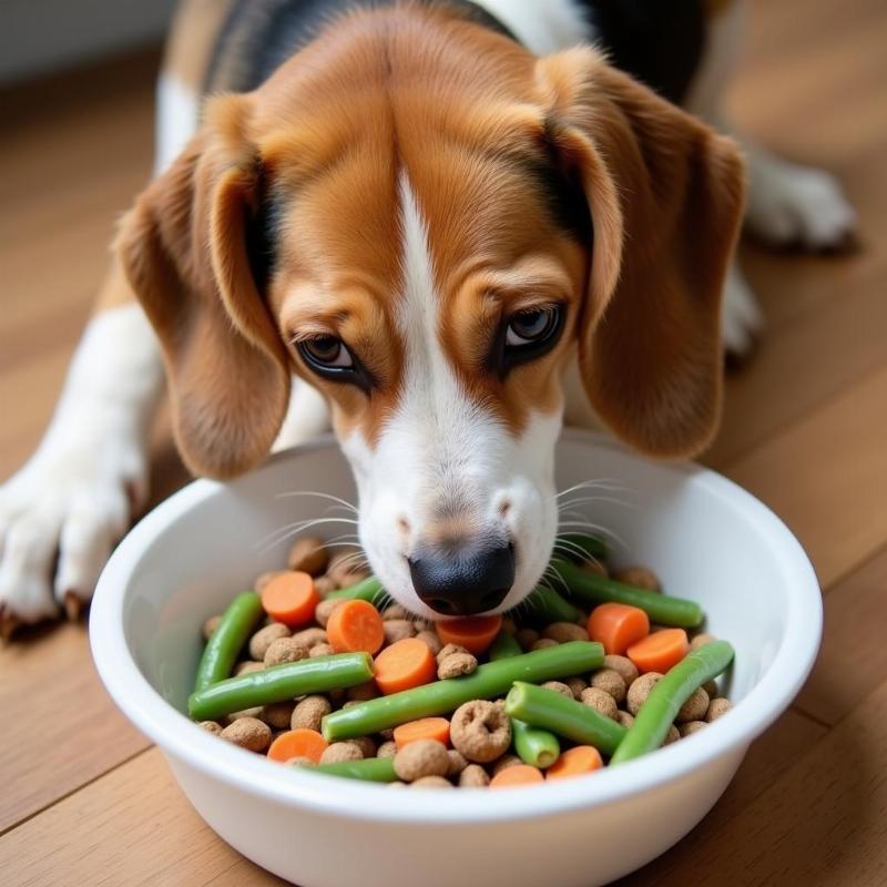 A dog enjoying a healthy meal