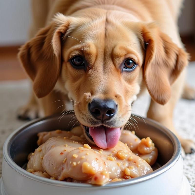 Dog Enjoying Low Phosphorus Chicken Breast