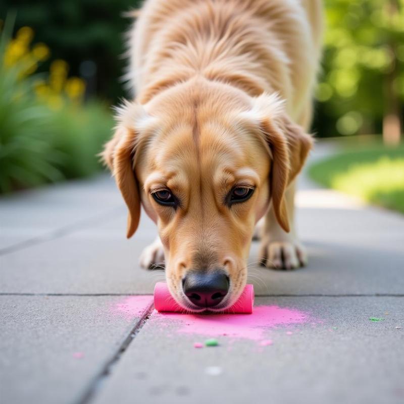 Dog Eating Sidewalk Chalk