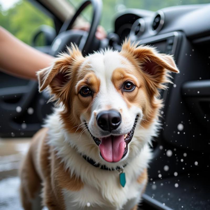 Dog Enjoying Car Wash