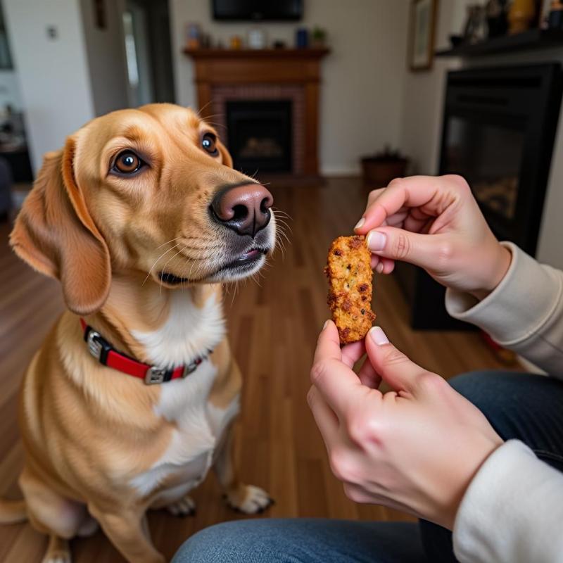 Dog Enjoying a Chicken and Apple Treat