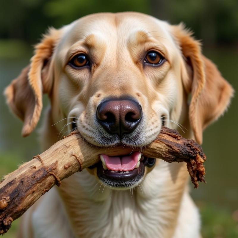 Dog Enjoying Dehydrated Duck Neck