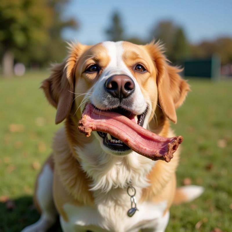 Dog Enjoying a Dried Pig Ear