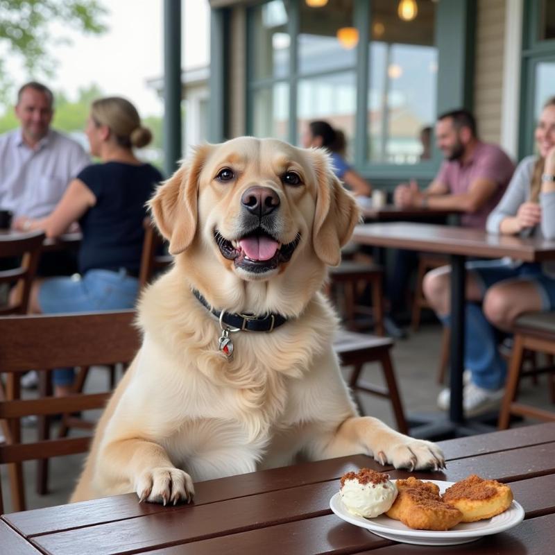 A dog enjoying a treat at a dog-friendly restaurant in Cape Cod