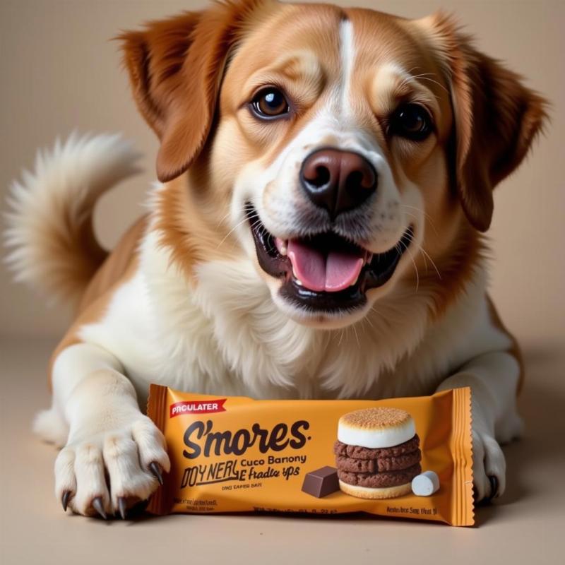 Dog enjoying a dog-safe s'mores flavored treat