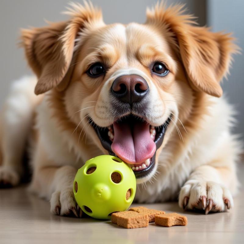 Dog Enjoying Treats from a Rubber Treat Ball