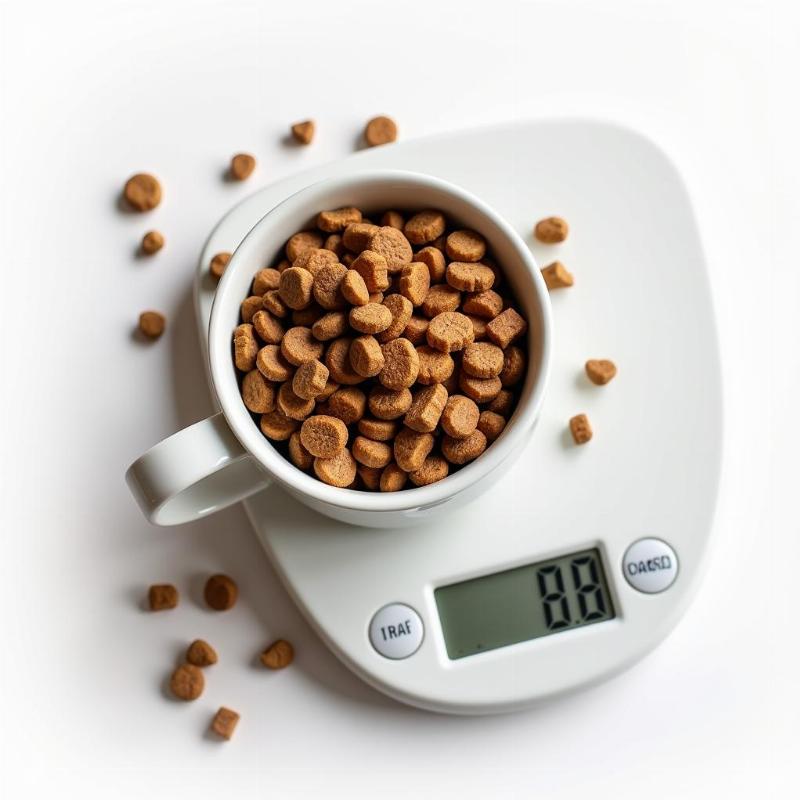 Measuring dog food with a cup and kibble