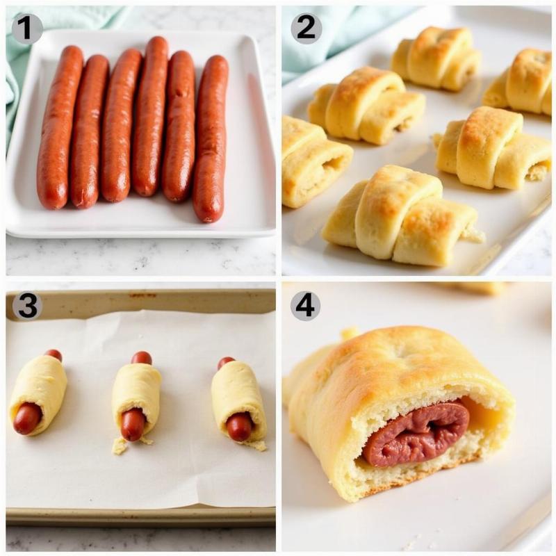 Dog-friendly crescent roll hot dogs being prepared.