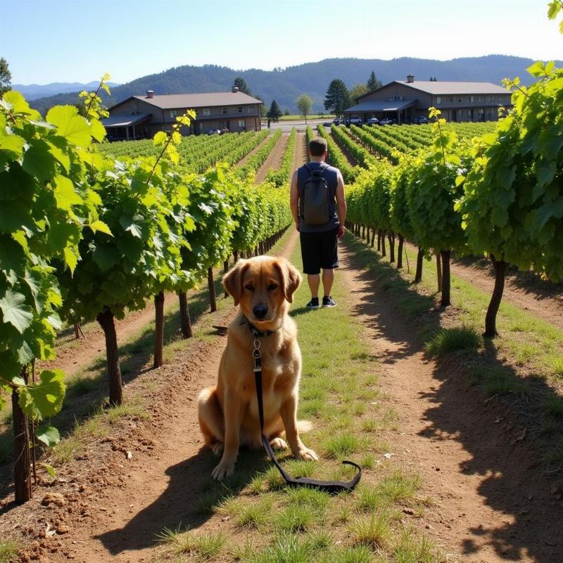 Chó tận hưởng khung cảnh tại nhà máy rượu vang ở Napa Valley