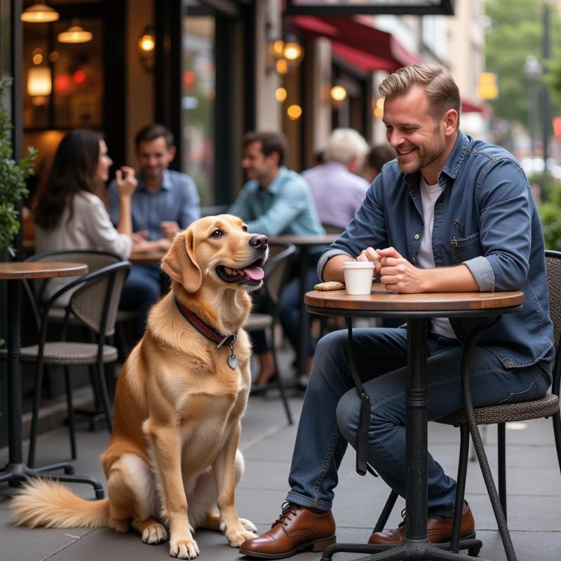 A dog enjoying a meal with its owner on a restaurant patio in Roanoke, VA