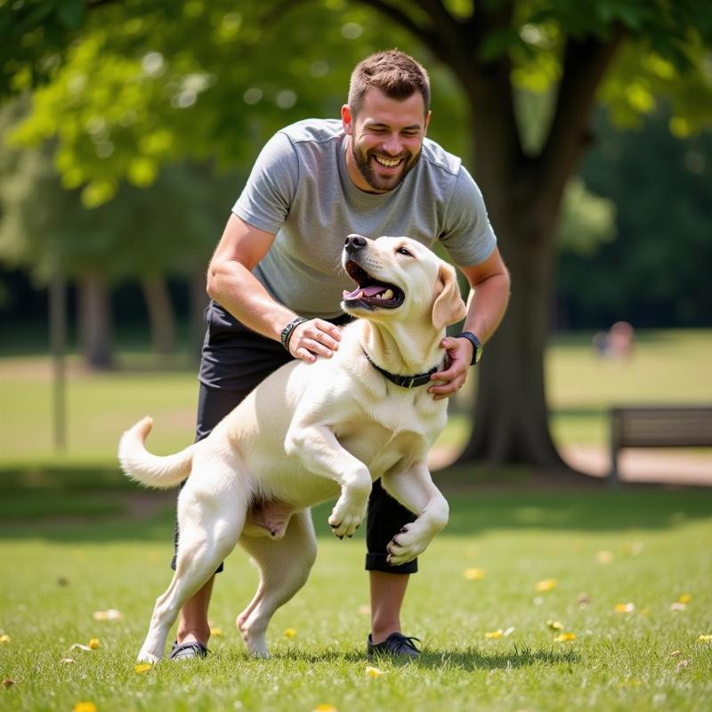 Dog headbutting owner while playing