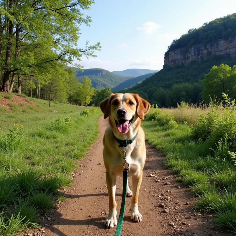 Dog hiking on a trail in Red River Gorge