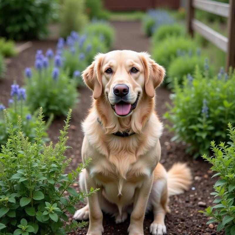 Dog in an Herb Garden